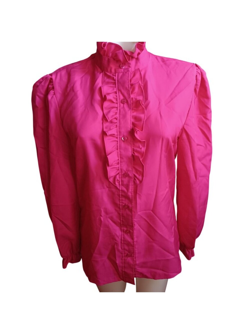 Vintage Large Pink Ruffle Blouse 1980's Lucky Winner Womens 11/12 Secretary Puff